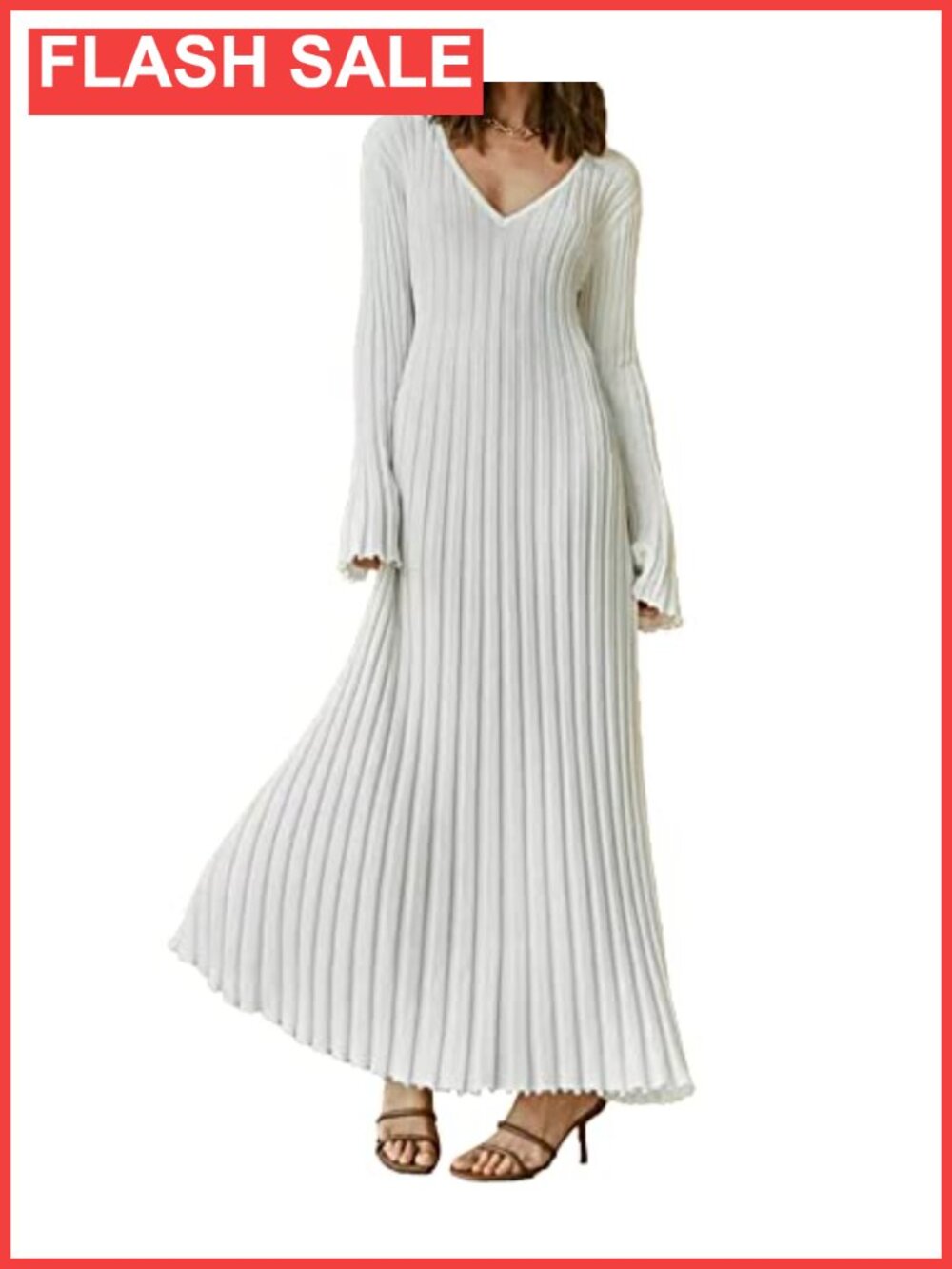 Ribbed Knit Long Sleeve V Neck Bodycon Maxi Dress Casual Streetwear